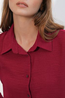 Kadın Oversize Keten Gömlek 20338 - Bordo - 4