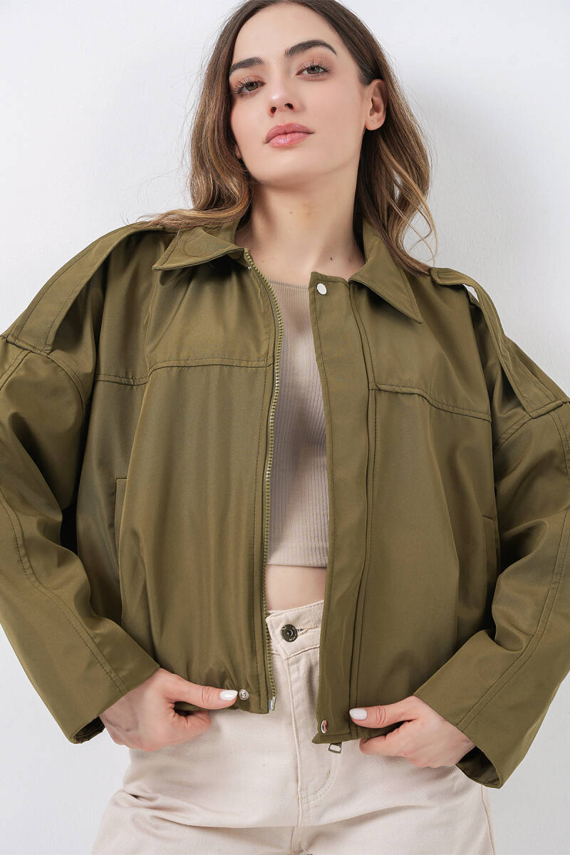 Kadın Oversize Kısa Ceket 0732 - Haki - BİGDART