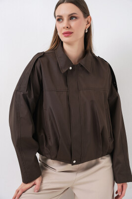 Kadın Oversize Kısa Ceket 0732 - Kahverengi - 1