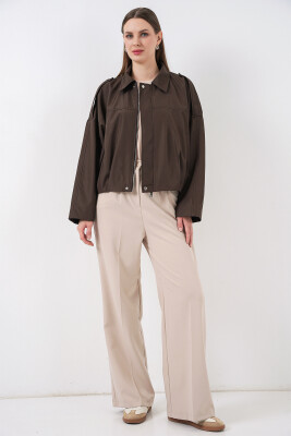 Kadın Oversize Kısa Ceket 0732 - Kahverengi - 2