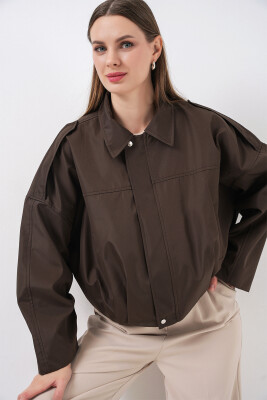 Kadın Oversize Kısa Ceket 0732 - Kahverengi - 4