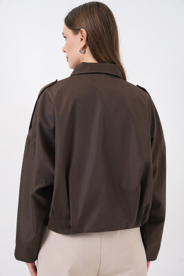 Kadın Oversize Kısa Ceket 0732 - Kahverengi - 7