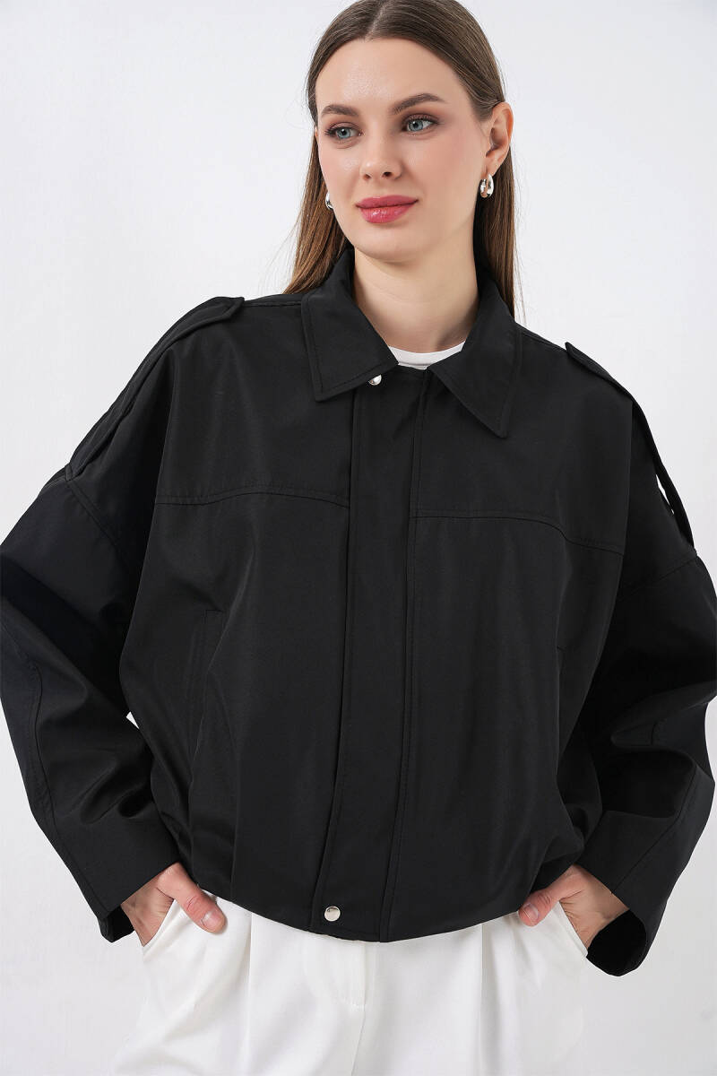 Kadın Oversize Kısa Ceket 0732 - Siyah - BİGDART