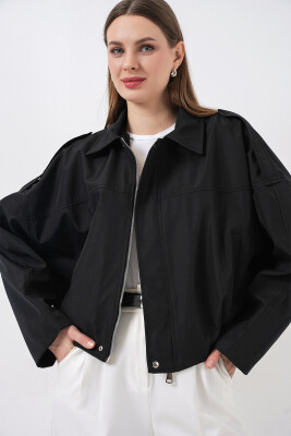 Kadın Oversize Kısa Ceket 0732 - Siyah - 3
