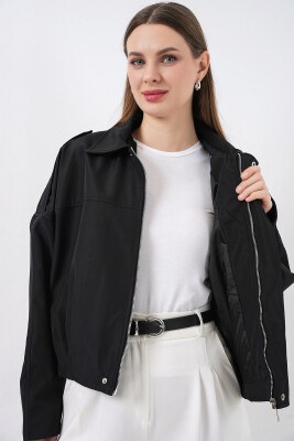 Kadın Oversize Kısa Ceket 0732 - Siyah - 4
