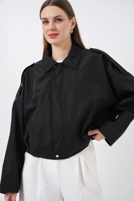 Kadın Oversize Kısa Ceket 0732 - Siyah - 5