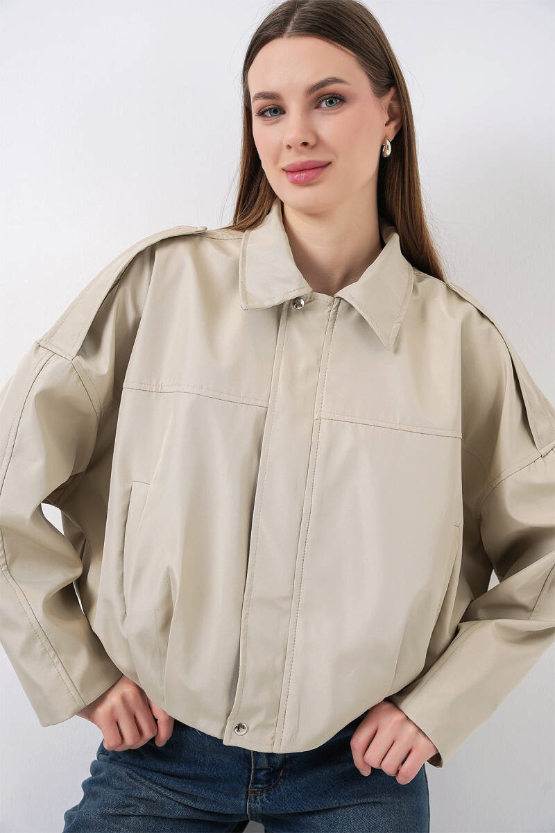 Kadın Oversize Kısa Ceket 0732 - Taş