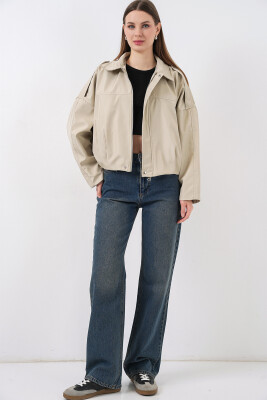 Kadın Oversize Kısa Ceket 0732 - Taş - 2