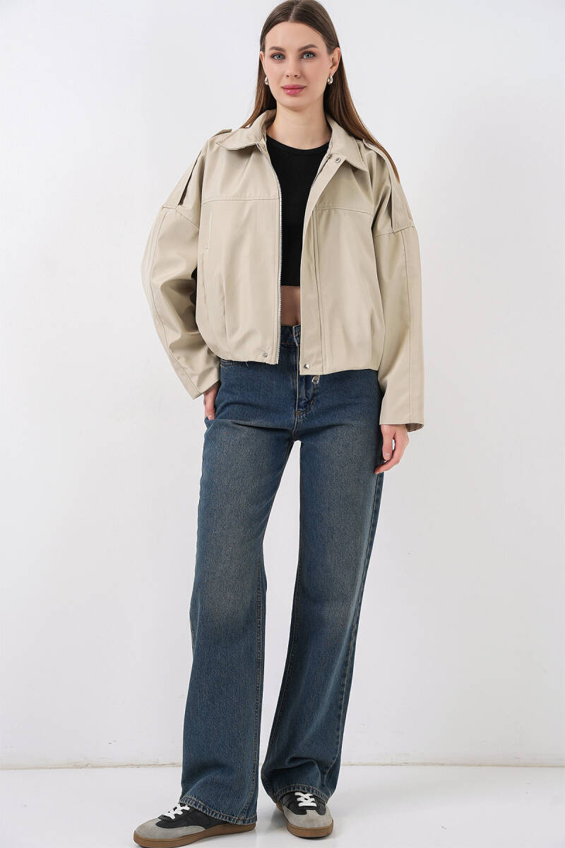 Kadın Oversize Kısa Ceket 0732 - Taş (1)