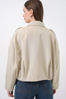 Kadın Oversize Kısa Ceket 0732 - Taş - 7
