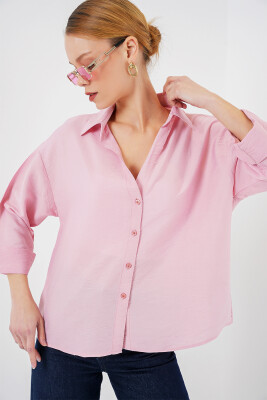 Kadın Oversize Kısa Kol Gömlek 20315 - Pembe 