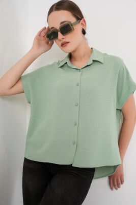 Kadın Oversize Kısa Kol Gömlek 20322 - Çağla 