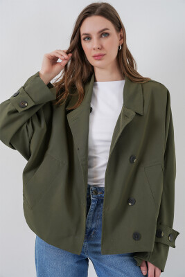 Kadın Oversize Kısa Trençkot 5977 - Haki - BİGDART