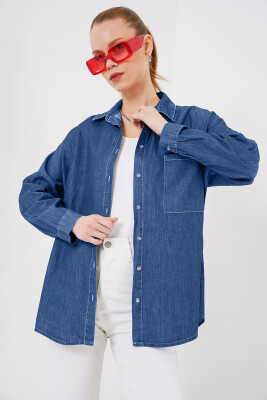 Kadın Oversize Kot Gömlek 20280 - Lacivert 