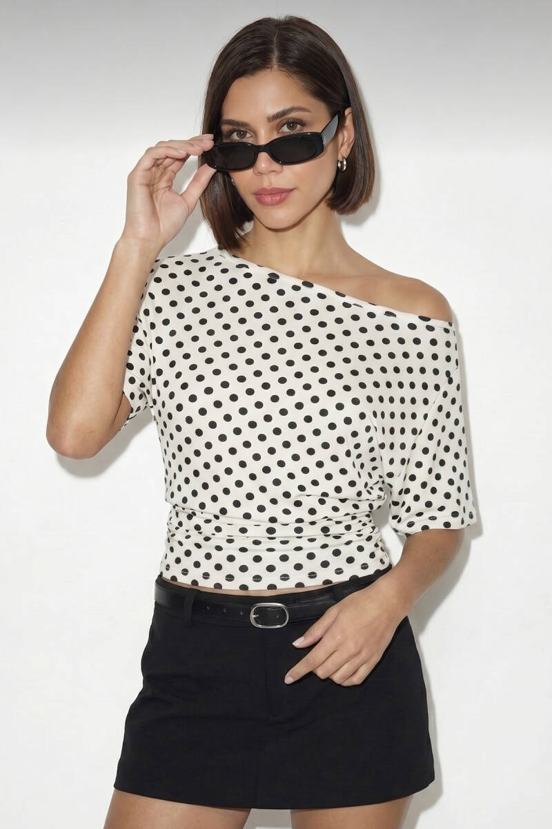 Kadın Oversize Puantiyeli Bluz 40020 - Beyaz (1)