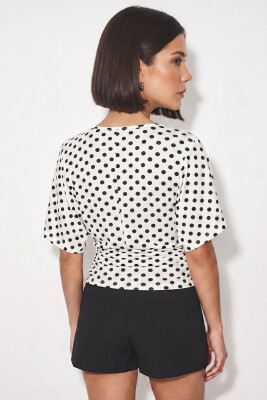 Kadın Oversize Puantiyeli Bluz 40020 - Beyaz - 3