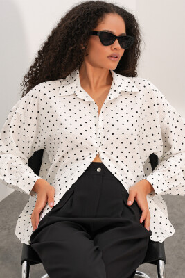 Kadın Oversize Puantiyeli Gömlek 20392 - Beyaz - BİGDART