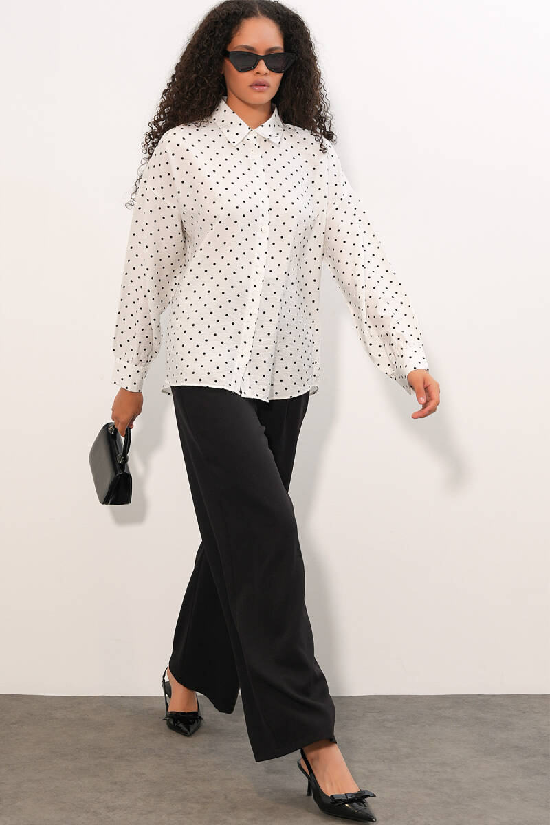 Kadın Oversize Puantiyeli Gömlek 20392 - Beyaz (1)