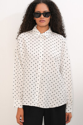Kadın Oversize Puantiyeli Gömlek 20392 - Beyaz - 4
