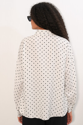 Kadın Oversize Puantiyeli Gömlek 20392 - Beyaz - 6
