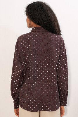 Kadın Oversize Puantiyeli Gömlek 20392 - Kahverengi - 6