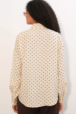 Kadın Oversize Puantiyeli Gömlek 20392 - Krem - 6