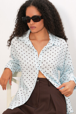 Kadın Oversize Puantiyeli Gömlek 20392 - Mavi - BİGDART