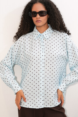 Kadın Oversize Puantiyeli Gömlek 20392 - Mavi - 2