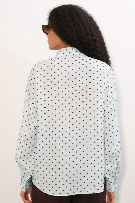 Kadın Oversize Puantiyeli Gömlek 20392 - Mavi - 6