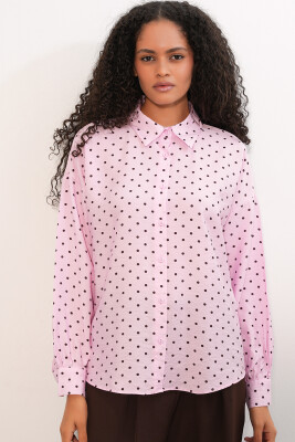 Kadın Oversize Puantiyeli Gömlek 20392 - Pembe - 3