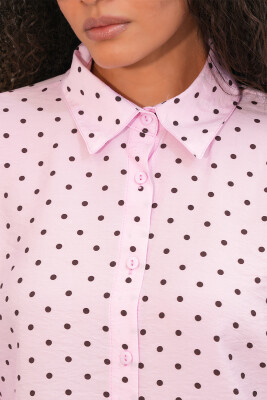 Kadın Oversize Puantiyeli Gömlek 20392 - Pembe - 5