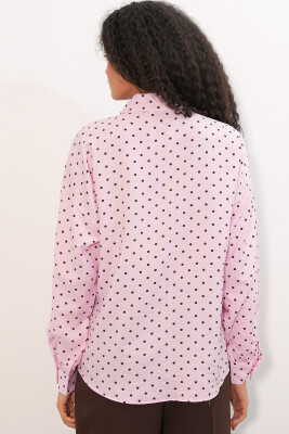 Kadın Oversize Puantiyeli Gömlek 20392 - Pembe - 6