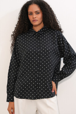 Kadın Oversize Puantiyeli Gömlek 20392 - Siyah - 2