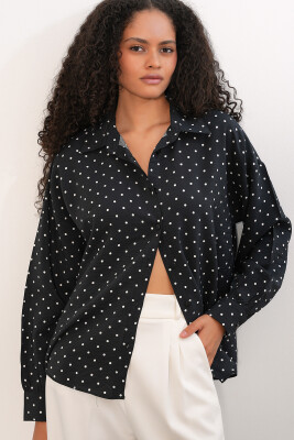 Kadın Oversize Puantiyeli Gömlek 20392 - Siyah - 4