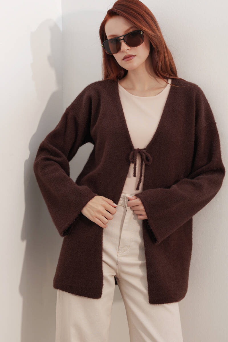 Kadın Oversize Triko Hırka 15972 - Kahverengi
