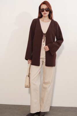 Kadın Oversize Triko Hırka 15972 - Kahverengi - 2