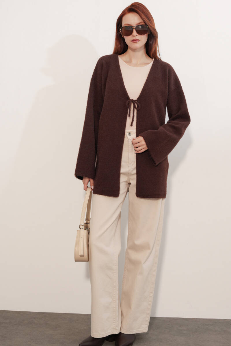 Kadın Oversize Triko Hırka 15972 - Kahverengi (1)