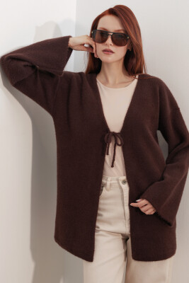 Kadın Oversize Triko Hırka 15972 - Kahverengi - 3