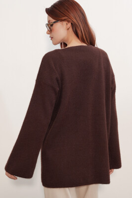 Kadın Oversize Triko Hırka 15972 - Kahverengi - 6