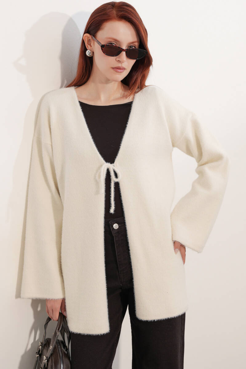 Kadın Oversize Triko Hırka 15972 - Krem