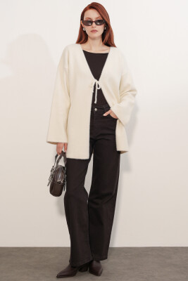 Kadın Oversize Triko Hırka 15972 - Krem - 2