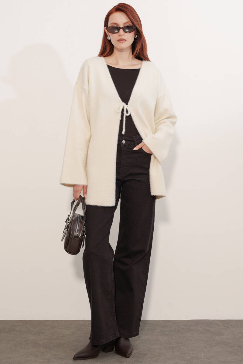 Kadın Oversize Triko Hırka 15972 - Krem (1)