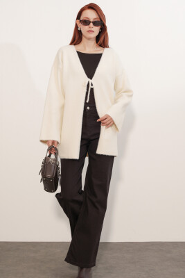 Kadın Oversize Triko Hırka 15972 - Krem - 4