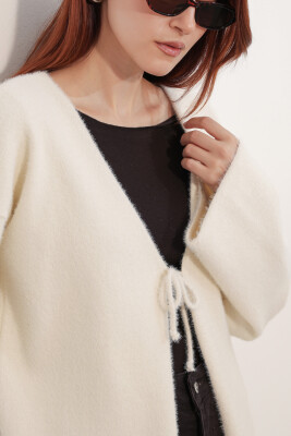 Kadın Oversize Triko Hırka 15972 - Krem - 5