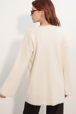 Kadın Oversize Triko Hırka 15972 - Krem - 6