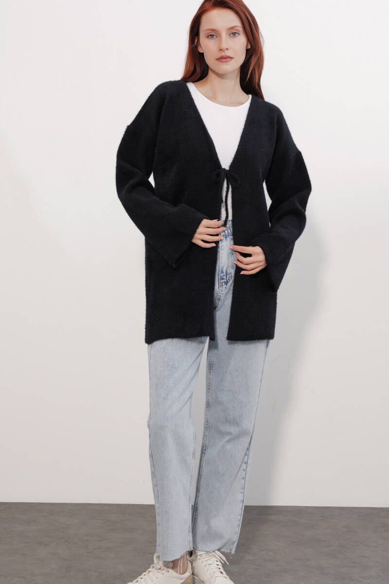 Kadın Oversize Triko Hırka 15972 - Siyah (1)