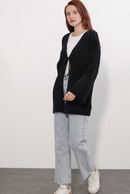 Kadın Oversize Triko Hırka 15972 - Siyah - 4