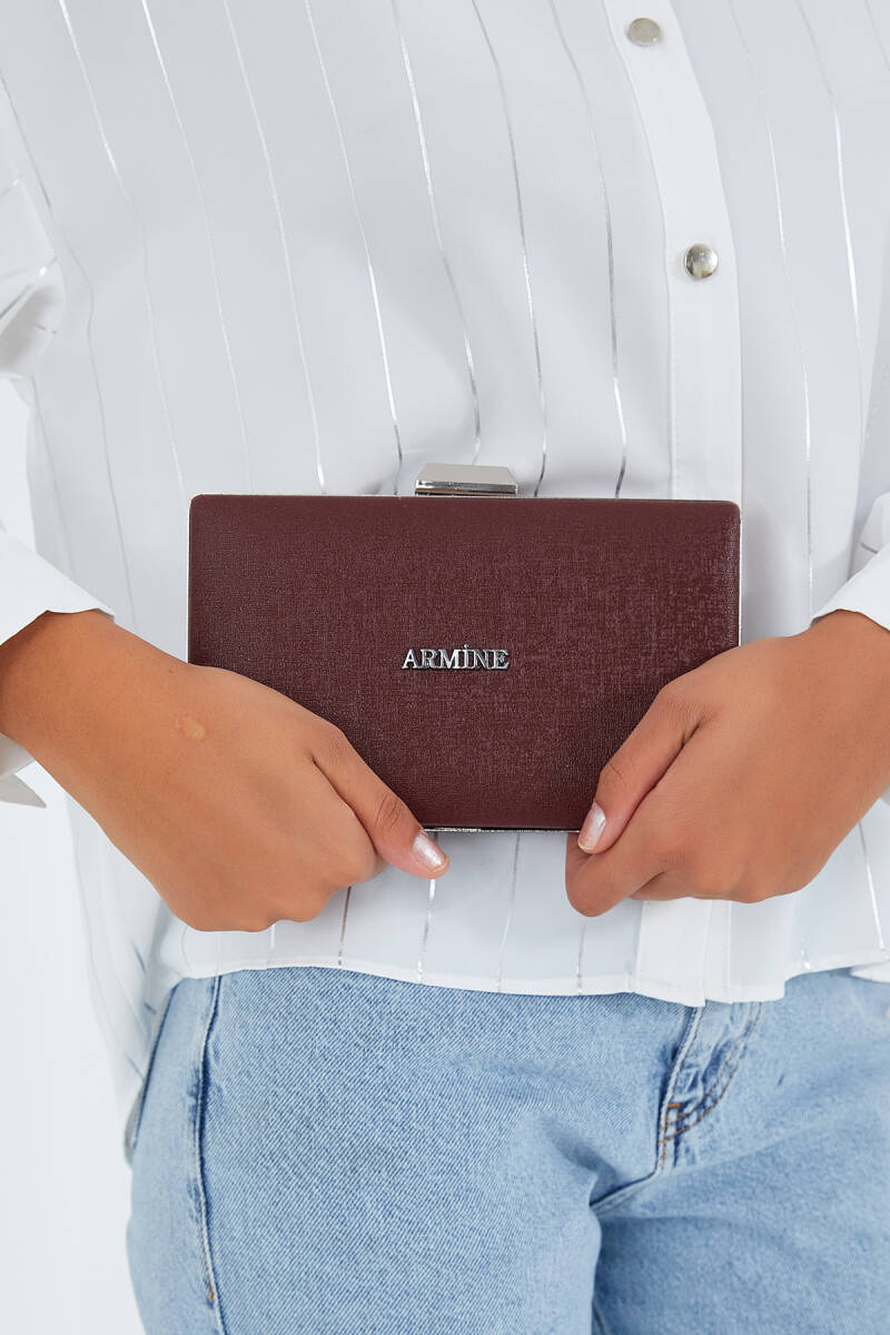 Armine Kadın Parlak Bordo Abiye Clutch Çanta 010155 - BİGDART