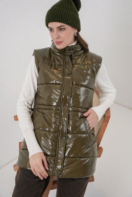 Kadın Parlak Şişme Yelek 5218 - Haki - BİGDART