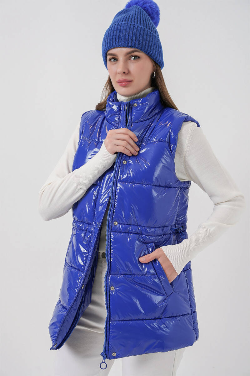 Kadın Parlak Şişme Yelek 5218 - Saks (1)